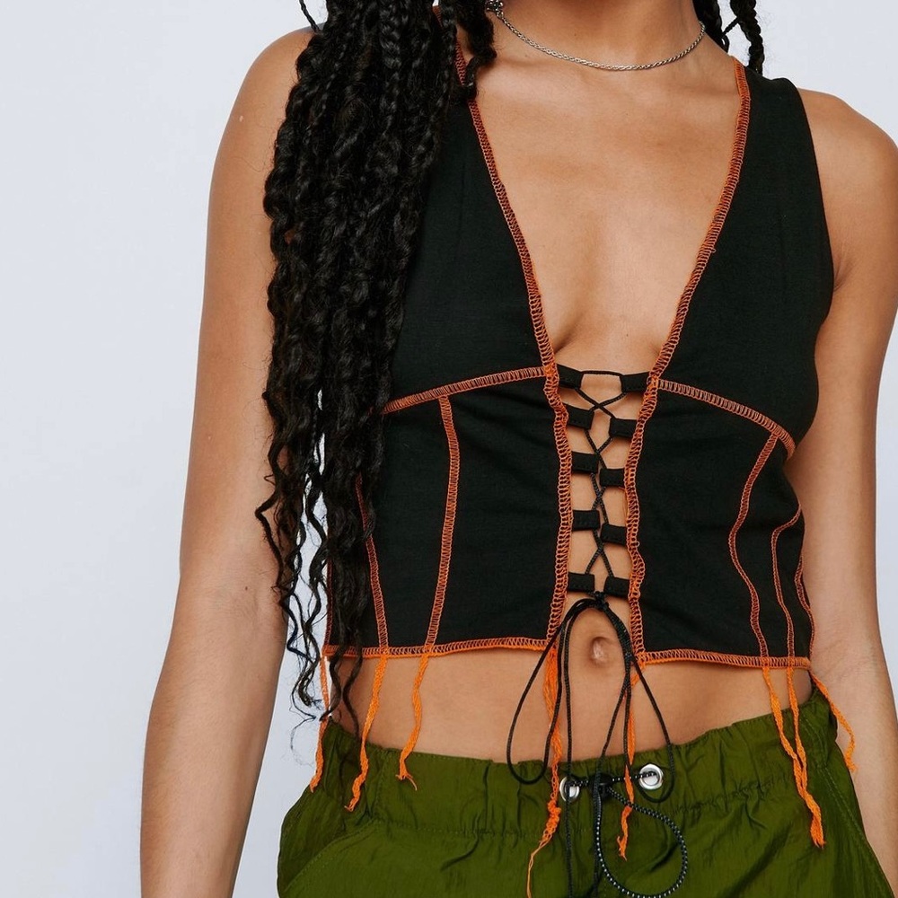 NWT- Nasty Gal Contrast Stitch Detail Lace Vest Top